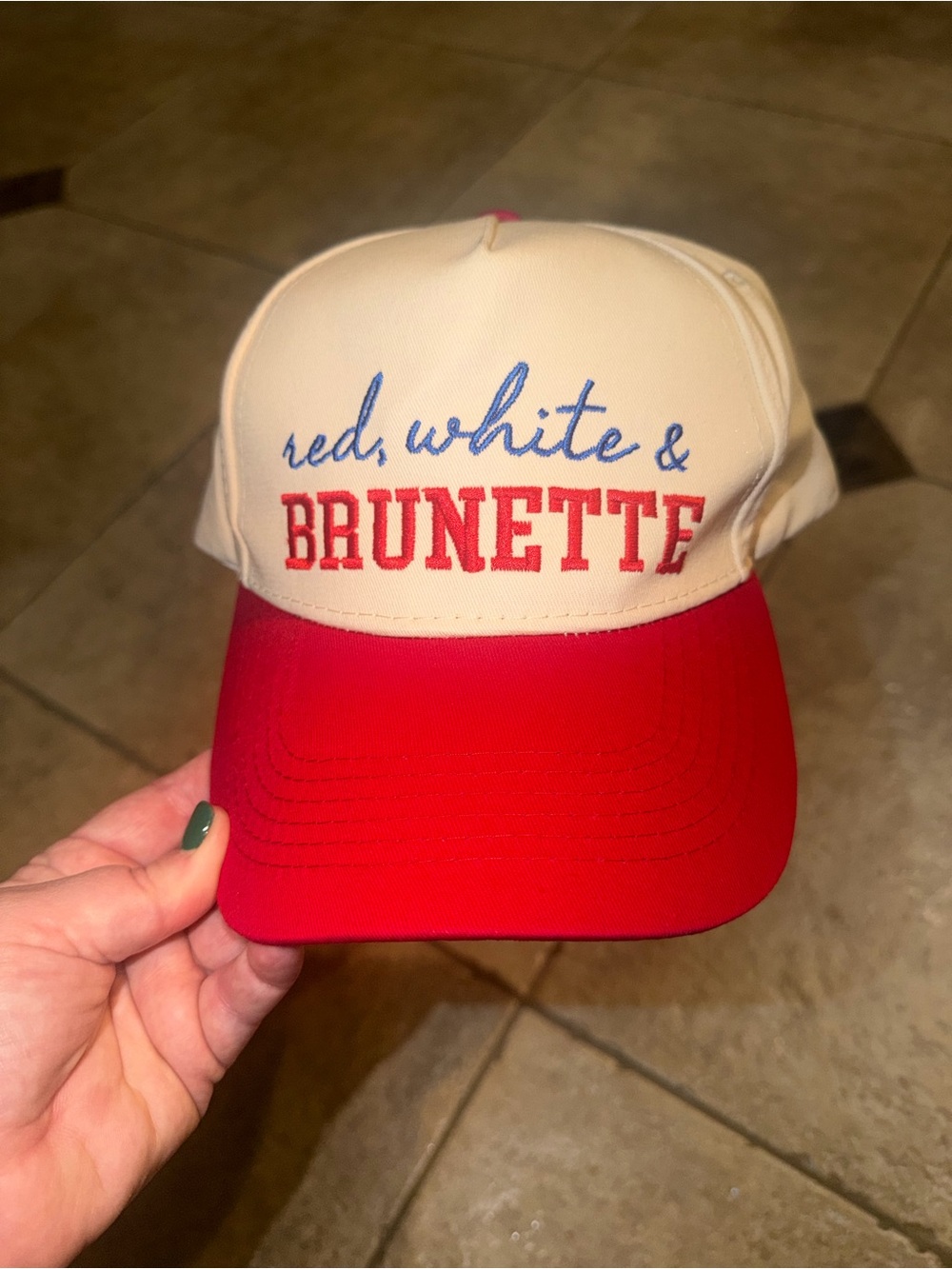 Red & White 'Red, White & Brunette' Embroidered Baseball Cap